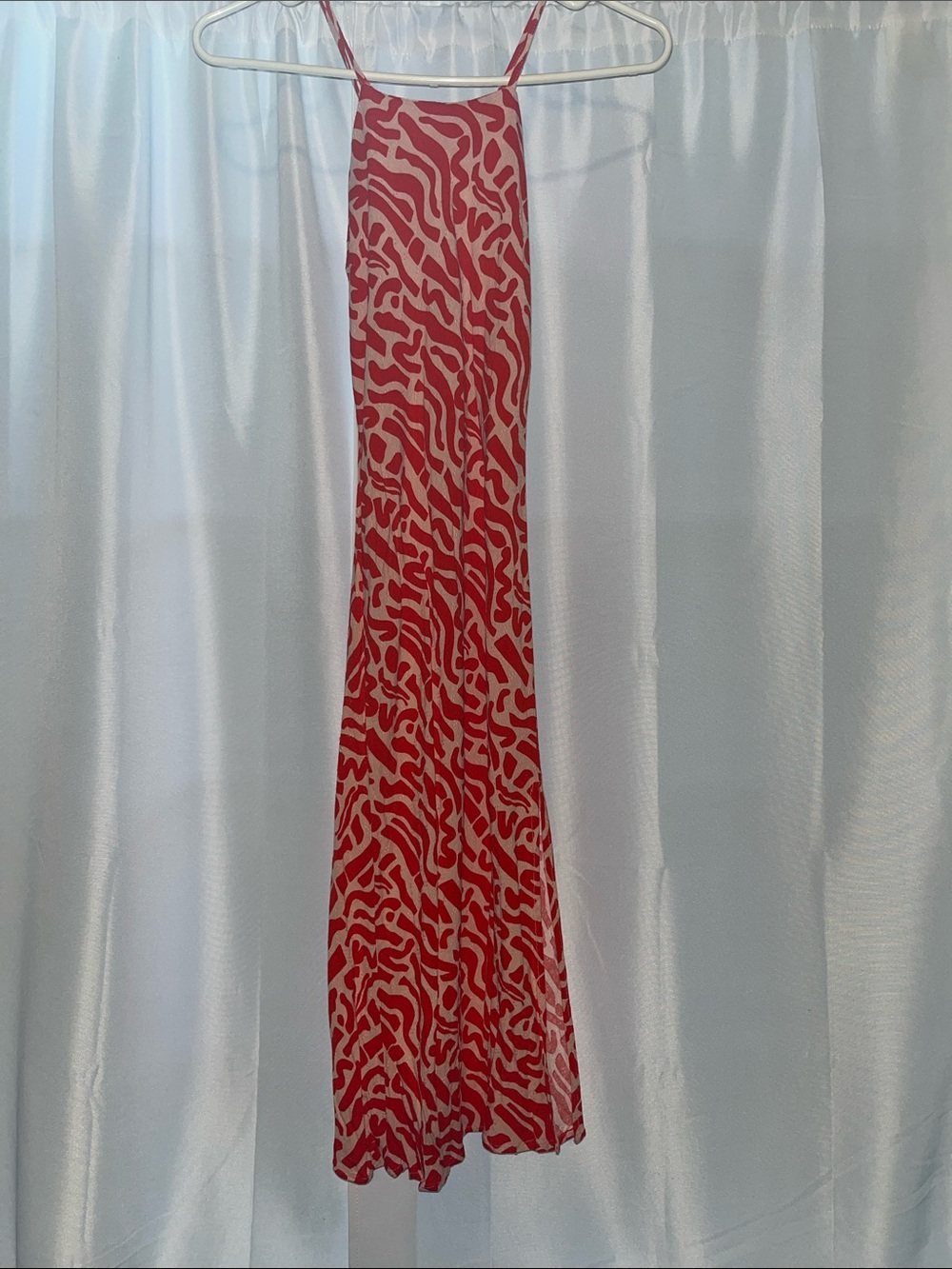Red & Cream Printed Spaghetti-Strap Maxi Dress, 100% rayon made in India
